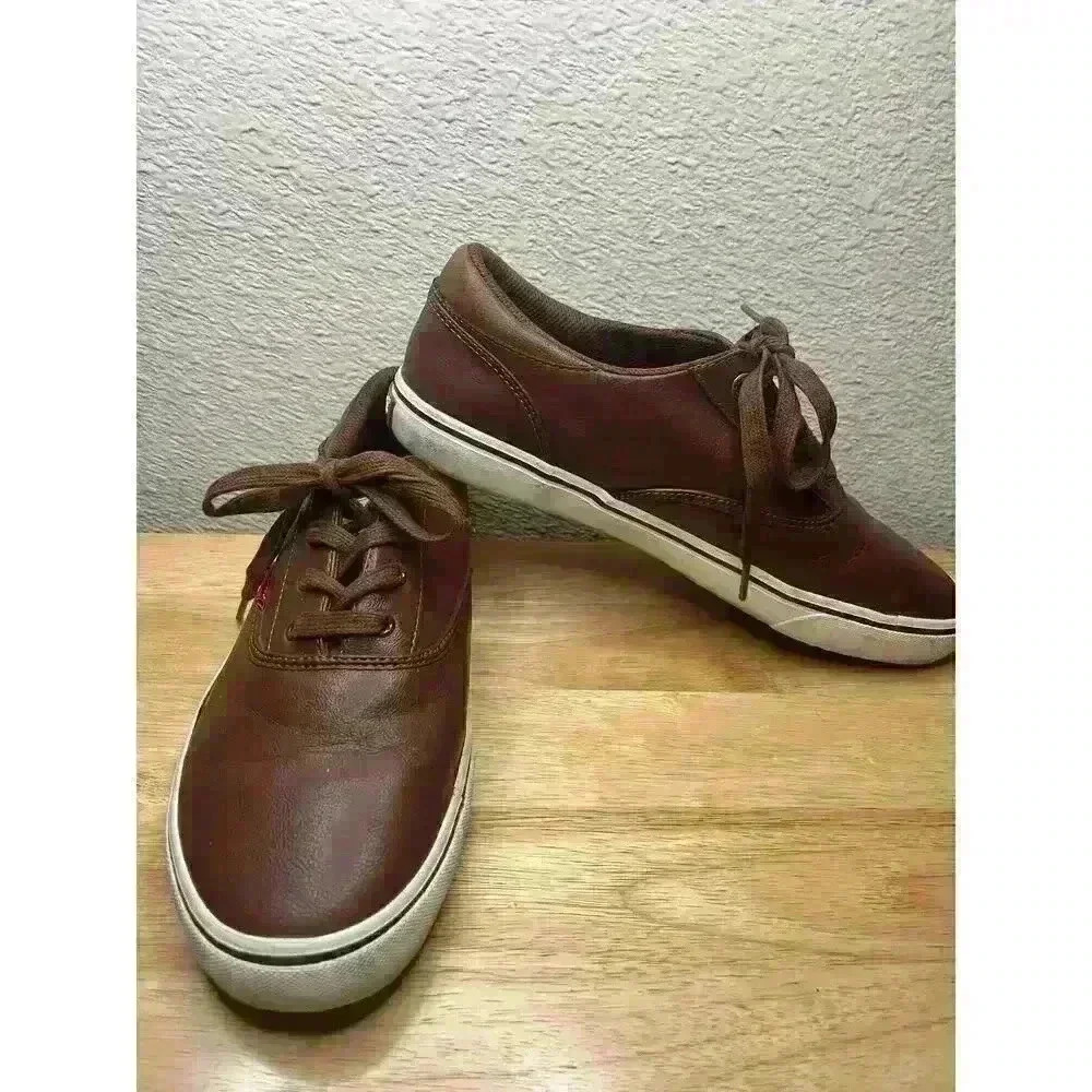Levis Mens‎ Brown Faux Leather Lace Up Casual Sneakers Shoes